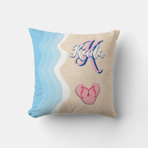 Pink Flip-flops on the Beach Cushion