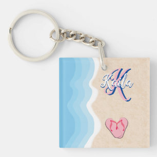 Pink Flip-flops on the Beach Key Ring