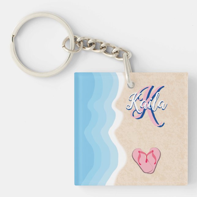 Pink Flip-flops on the Beach Key Ring (Front)