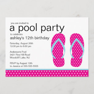 Pink Flip Flops Pool Party Invitation
