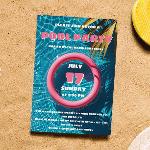 Pink Float Tropical Summer Pool Party Invitation
