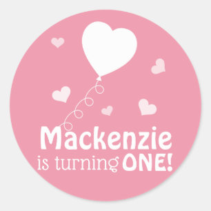 Pink Floating Hearts First Birthday Personalised Classic Round Sticker