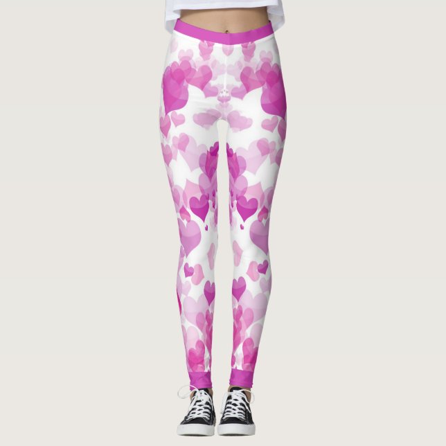 Pink floating hearts leggings (Front)
