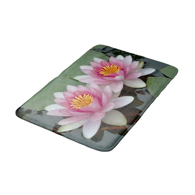 Pink Floating Waterlily Lotus Bathmat (Angled)