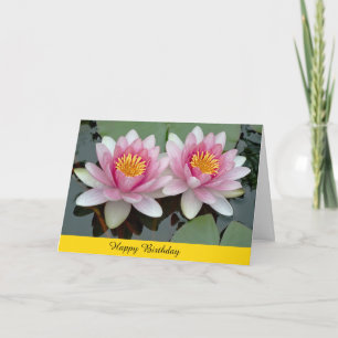 Pink Floating Waterlily Lotus Birthday Card