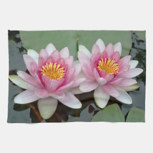 Pink Floating Waterlily Lotus Kitchen Towel
