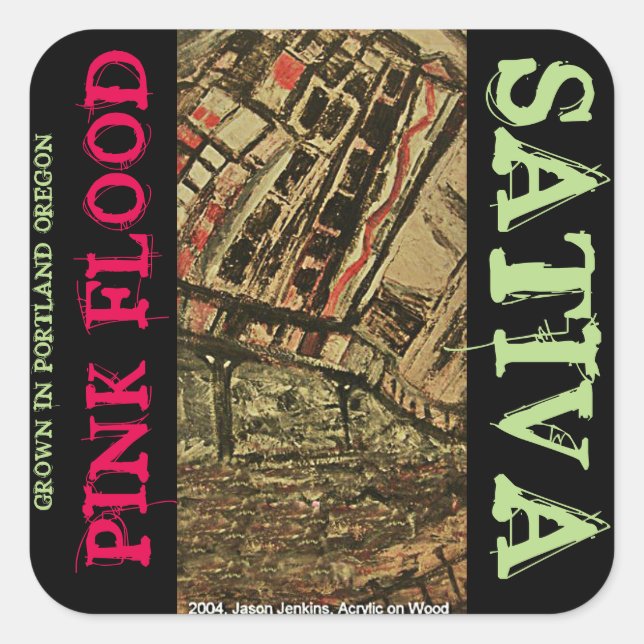 PINK FLOOD SATIVA SQUARE STICKER (Front)