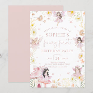 Pink Flora Fairy First Birthday Invitation
