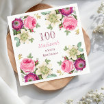 Pink Floral 100th Birthday  Napkin<br><div class="desc">Celebrate a milestone with our enchanting Pink Floral 100th Birthday Napkins,  beautifully adorned with a delicate border of vibrant blooming pink and magenta flowers. These exquisite napkins can be effortlessly personalised,  adding a thoughtful touch to your special occasion. Perfect for setting a festive atmosphere at your birthday celebration!</div>