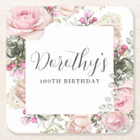 Pink Floral 100th Birthday Party Custom