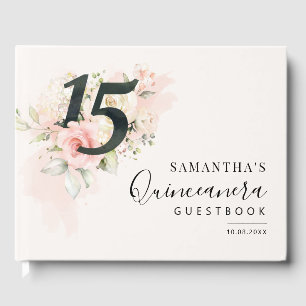 Pink Floral 15th Birthday Quinceanera Guest Book