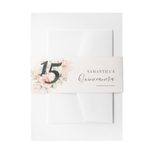 Pink Floral 15th Birthday Quinceanera Invitation Belly Band