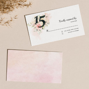 Pink Floral 15th Birthday Quinceanera RSVP Enclosure Card