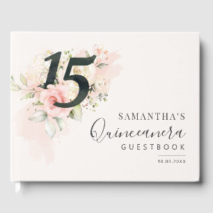 Pink Floral 15th Birthday Qunceanera Guest Book