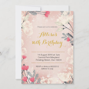 Pink Floral 16th Birthday Invitation (any age)