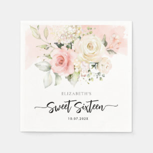 Pink Floral 16th Birthday Party Paper Napkin