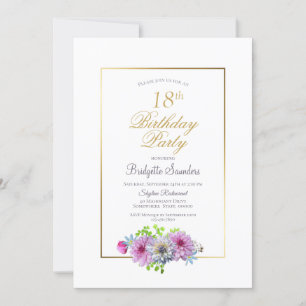 Pink Floral 18th Birthday Party Invitation
