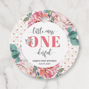 Pink Floral 1st Birthday Favour Tags