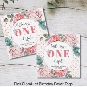 Pink Floral 1st Birthday Favour Tags