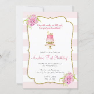 Pink Floral 1st Birthday First Invitation
