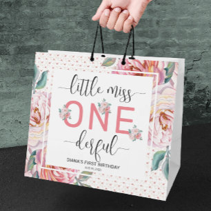 Pink Floral 1st Birthday Glossy Large Gift Bag