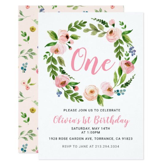 Pink Floral 1st Birthday Invitations | Peony Girl | Zazzle ...