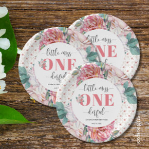 Pink Floral 1st Birthday Paper Plate