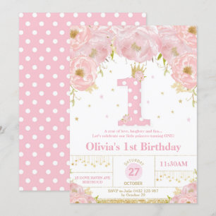 Pink Floral 1st Birthday Princess Invitation Girl