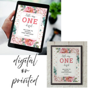 Pink Floral 1st Birthday Welcome Poster
