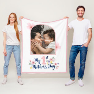 Pink Floral 1st Mother's Day Custom Keepsake Fleece Blanket