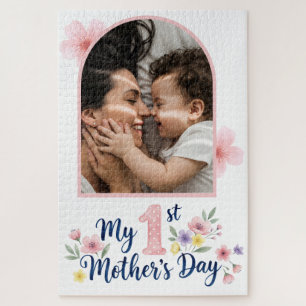 Pink Floral 1st Mother's Day Custom Keepsake Jigsaw Puzzle