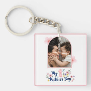 Pink Floral 1st Mother's Day Custom Keepsake Key Ring