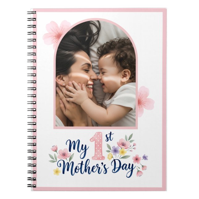  Pink Floral 1st Mother's Day Custom Keepsake Notebook (Front)