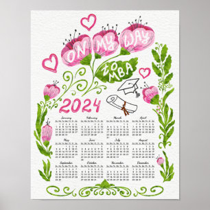 Pink Floral 2024 Calendar MBA Student Poster
