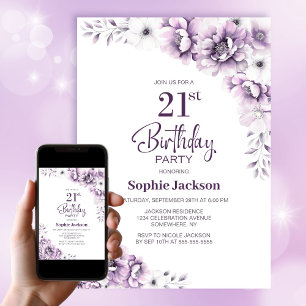 Pink Floral 21st Birthday Party Invitation