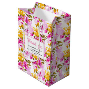 Pink Floral 25th Wedding Anniversary Medium Gift Bag