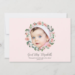 Pink Floral 2 Photo Bible Verse Baptism for Girls Invitation