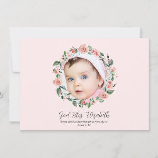 Pink Floral 2 Photo Bible Verse Baptism for Girls Invitation