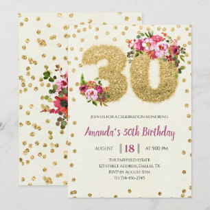 Pink Floral 30th Birthday Invitation