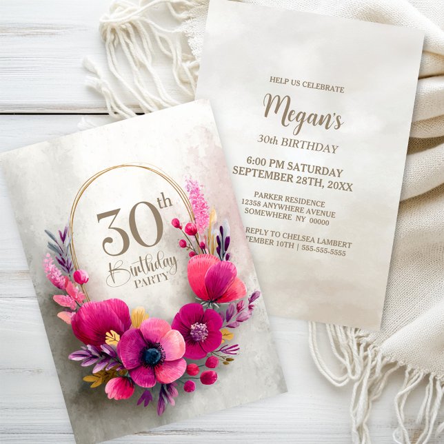 Pink Floral 30th Birthday Party Invitation (Creator Uploaded)