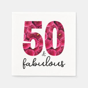 Pink Floral 50 and Fabulous 50th Birthday Party Napkin