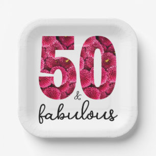 Pink Floral 50 and Fabulous 50th Birthday Party Paper Plate