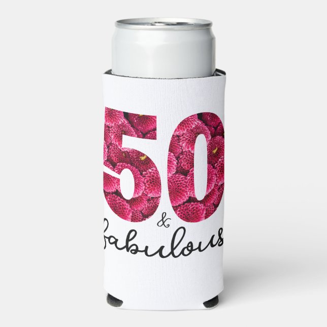  Pink Floral 50 and Fabulous 50th Birthday Party Seltzer Can Cooler (Seltzer Front)