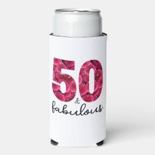 Pink Floral 50 and Fabulous 50th Birthday Party Seltzer Can Cooler
