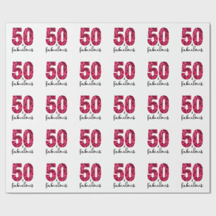 Pink Floral 50 and Fabulous 50th Birthday Party Wrapping Paper