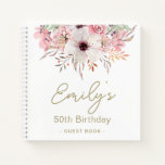 Pink Floral 50th Birthday Party Guest Book<br><div class="desc">Pink Floral 50th Birthday Party Guest Book. Personalise the front with your elegant name. Add your custom name and date on the back of this chic floral guest book.</div>