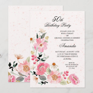 Pink Floral 50th Birthday Party Invitation