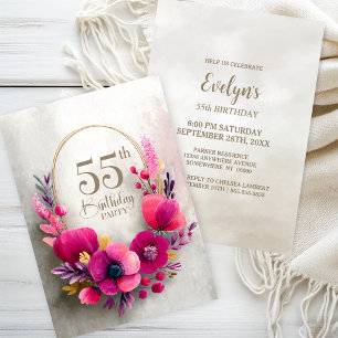 Pink Floral 55th Birthday Party Invitation