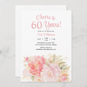 Pink Floral 60th Birthday Cheers to 60 Years Invitation