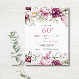 Pink Floral 60th Birthday Invitation Postcard